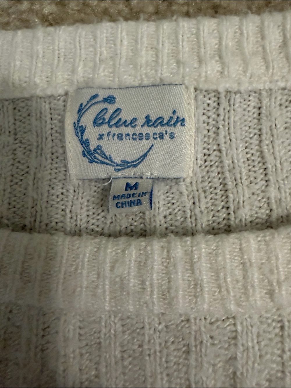Francesca's Collections Cream Ribbed Crew Neck Sweater - Picture 2 of 2